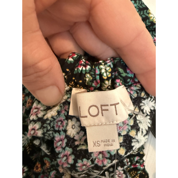 New LOFT Garden Dobby Tie Back Ruffle Blouse Black Calico Floral Cottagecore XS - Picture 11 of 11